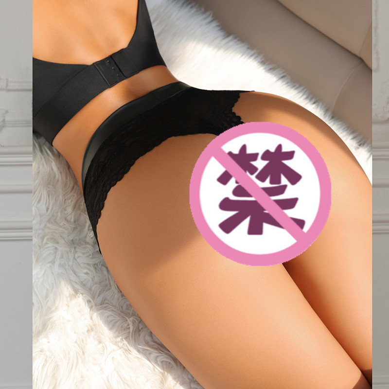 Europa y América de gran tamaño sexy 3xl bragas de cintura alta costura negro PU cinturón de cuero calzoncillos de encaje mujeres de punto transfronterizo