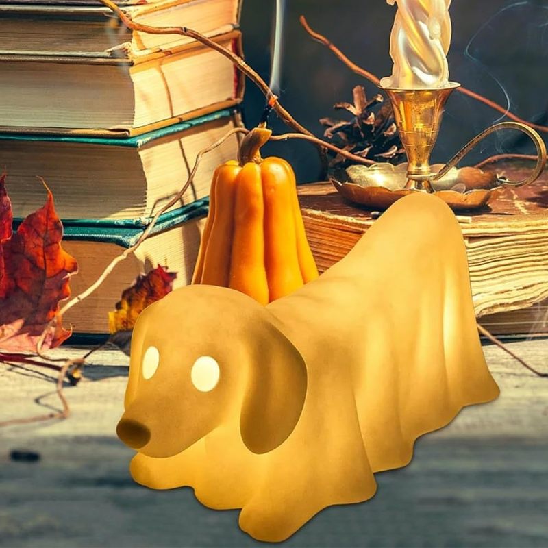 Dachshund Ghost Lamp腊肠犬鬼魂灯摆件树脂工艺品发光鬼狗|undefined