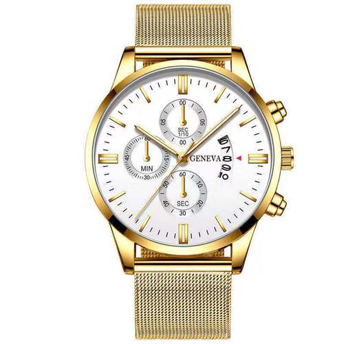 Cross-border new blue men's mesh strap watch men's quartz calendar watch fashionable business watch wholesale