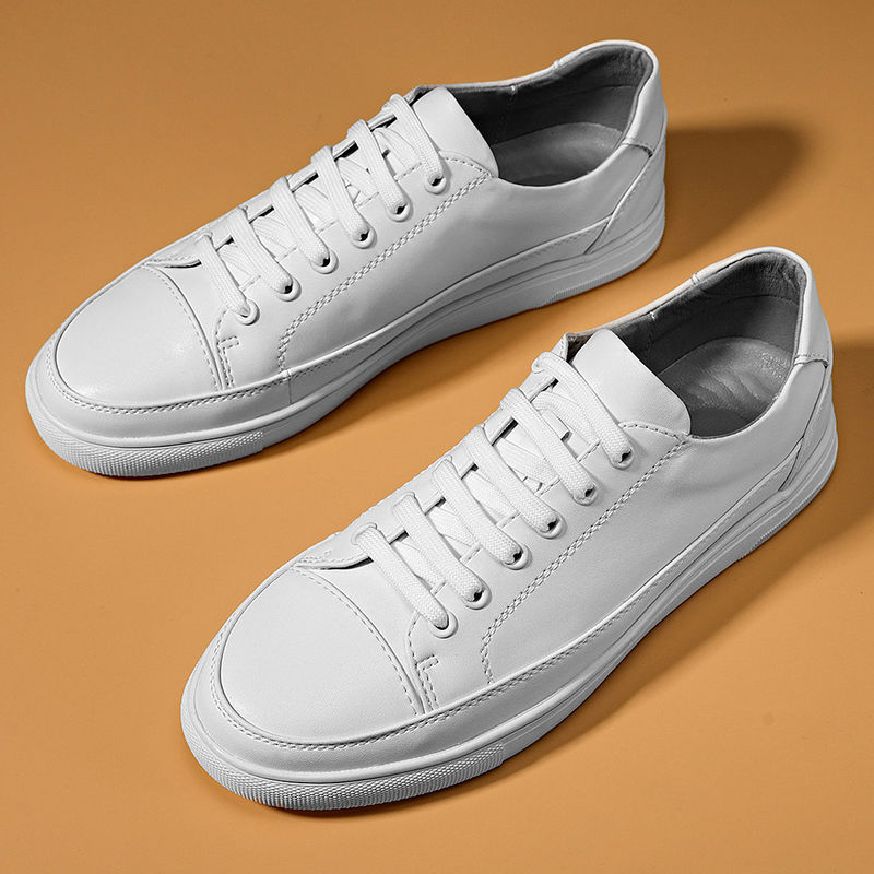 Beijiang Wolf Men's Light Luxury White Shoes Matching Suit Shoes Leather Trendy Shoes Casual Korean Style Breathable Men's Shoes White Board