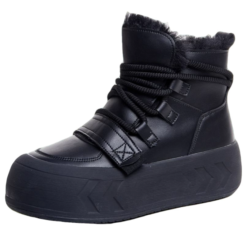 Warm non-slip black white shoes, low boots