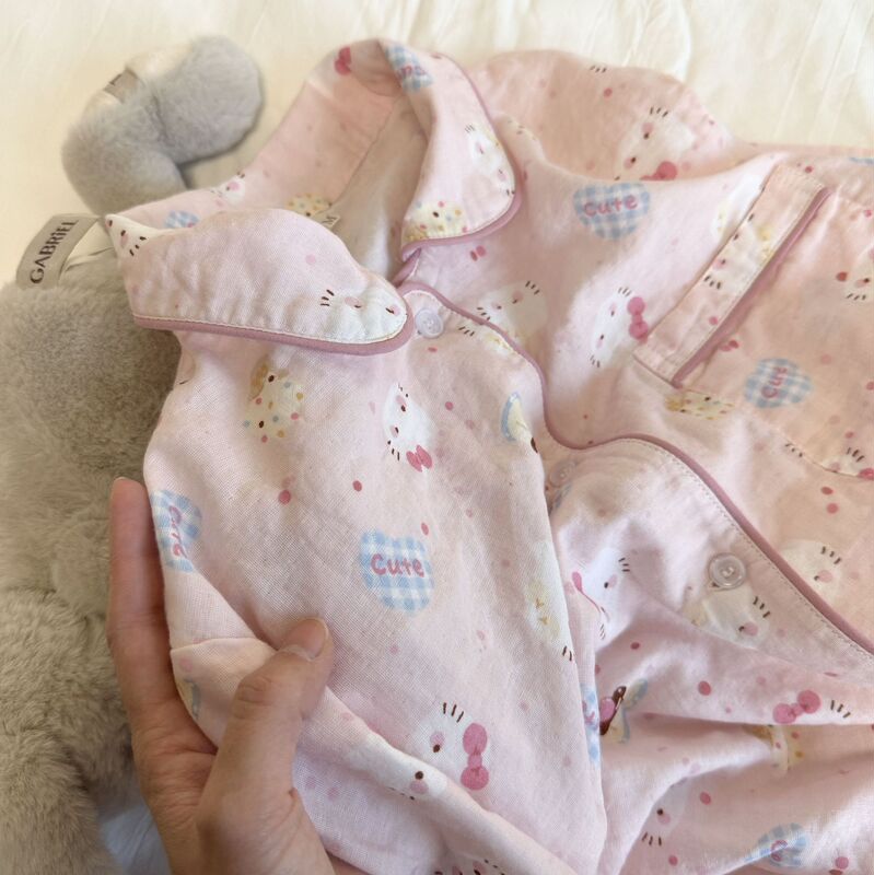 Princess Collar Long-Sleeved Long Pants 100% Cotton Class a Double-Layer Gauze Pajama Set Home Wear Cartoon Cute Breathable Princess Collar Long-Sleeved Long Pants 100% Cotton Class a Double-Layer Gauze Pajama Set Home Wear Cartoon Cute Breathable