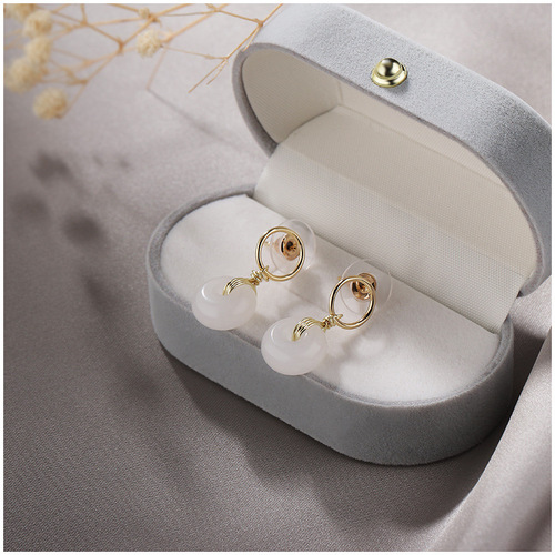 Badu natural jade earrings for women Korean version new niche light luxury safety buckle earrings white jade earrings wholesale