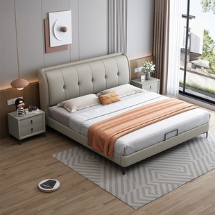 2025 New Model Light Luxury Leather Bed Master Bedroom High-End Elegant Double 1.8m Italian Minimalist Upholstered Fabric Bed