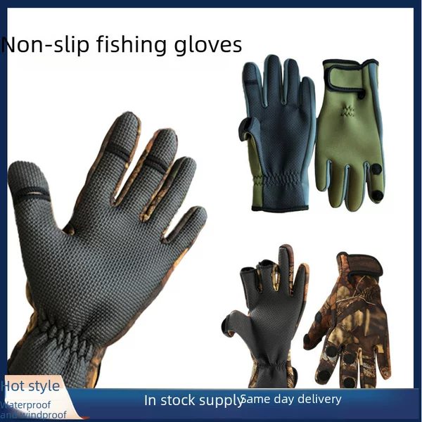Cross-Border Fishing Gloves with Exposed Fingers, Outdoor Winter Sports Warm Windproof Non-Slip Lure Gloves for Men, Factory Ready Stock
