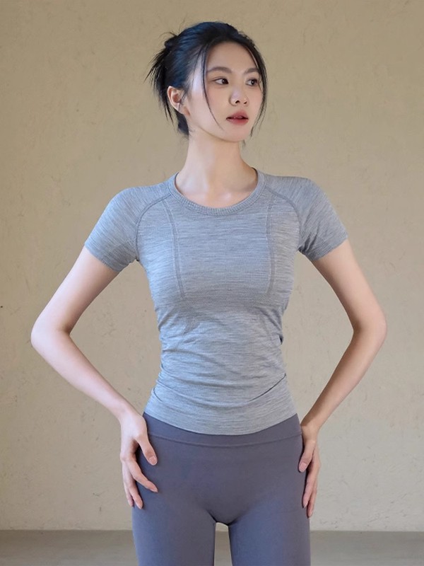 速干瑜伽服T恤女修身显瘦短袖健身服跑步训练吸汗普拉提运动上衣|undefined