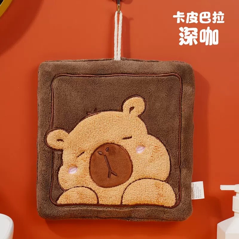 Kapibala かわいい漫画ハンギングハンドタオルコーラルベルベット厚みのある刺繍入り子供用小さなタオルキッチンバスルーム|undefined