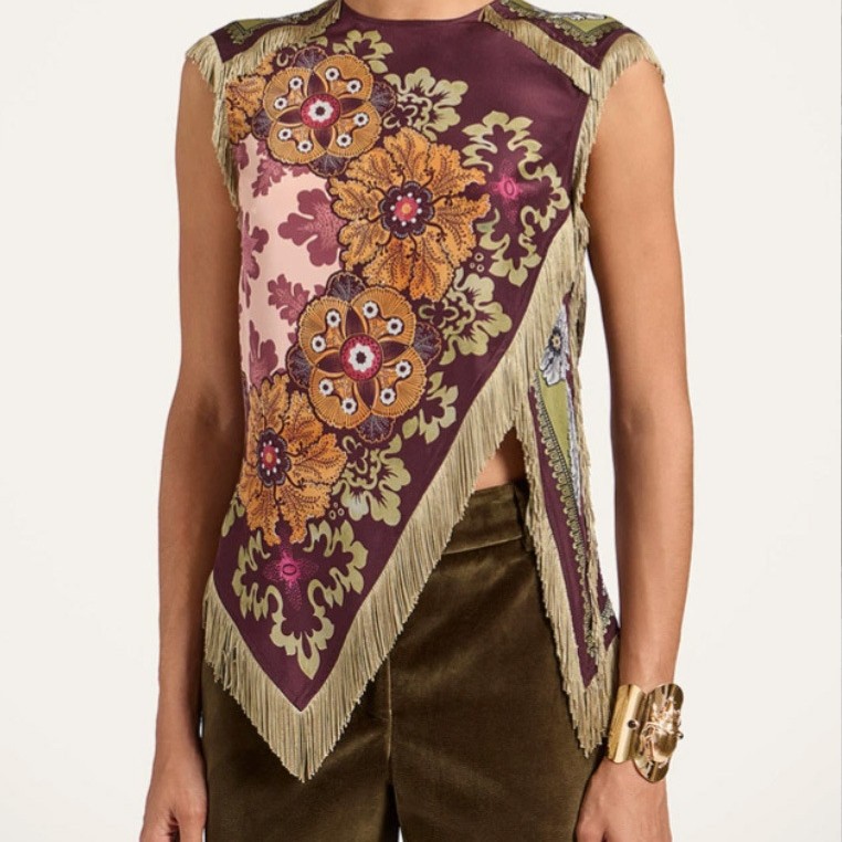 European and American Cross-Border Independent Site Amazon Irregular Tassel Cross-Over Top Vintage Versatile Chinese Style Top