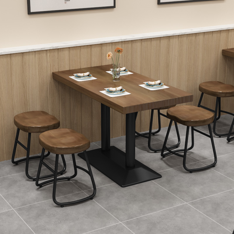 Retro Industrial Style Restaurant Milk Tea Fast Food Snack Barbecue Hot Pot Restaurant Dining Bar Restaurant Solid Wood Dining Table and Chair Combination