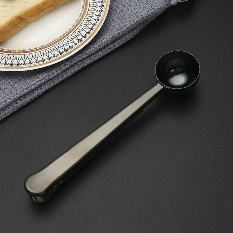 430 de acero inoxidable cuchara de leche en polvo clip de sellado bolsa de cuchara clip de sellado multifuncional dos en uno café con clip cuchara medidora