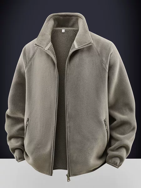 NiaoJia's same high-quality autumn and winter fleece-lined thickened stand-up collar warm jacket, Oli fleece zip-up fleece jacket
