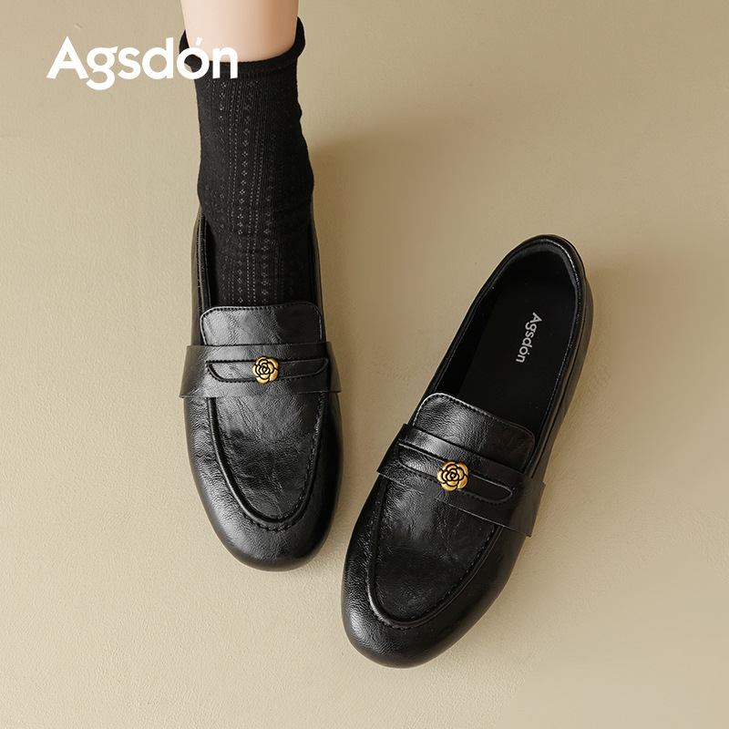 Augusto Lion negro Lefour zapatos para mujeres 2025 nuevo invierno británico zapatos de cuero pequeños con un zapato de pelo de lana