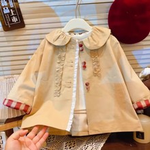 小女孩英伦风外套2025新款女宝宝风衣中长款女童格子秋装时髦大衣