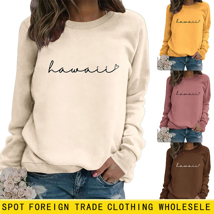Amazon Ebay Independent Station Autum Versatile Fashionable Women's Sweatshirt European and American Printed Hawaii Small Heart Long Sleeves