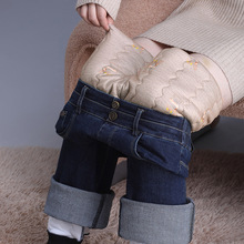 弹力牛仔微喇外穿棉裤女高腰冬季新款加厚保暖蚕丝棉休闲喇叭长裤