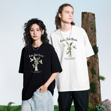 300g欧美式潮牌设计感小众印花短袖t恤男夏季重磅纯棉打底上衣服