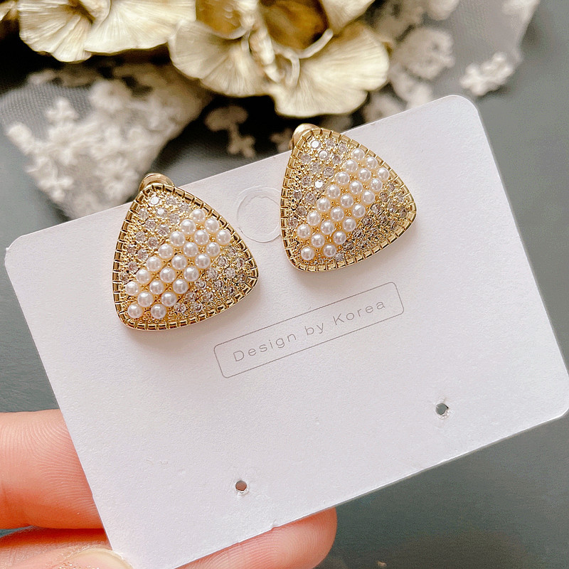 Boucles D&#39;oreilles Rétro Coeur Triangle Perle display picture 3