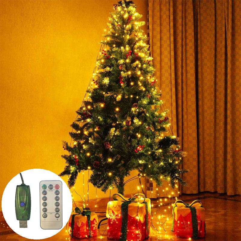 Transfronterizo nuevo anillo de línea de cuero verde oscuro árbol de Navidad iluminación de techo colgante árbol decoración de color iluminación parpadeante LED string