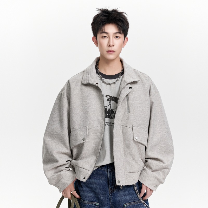 Casual Men's Jacket 2025 Spring and Autum New American Retro Pure Color Workwear Multi-Functional Functional Jacket