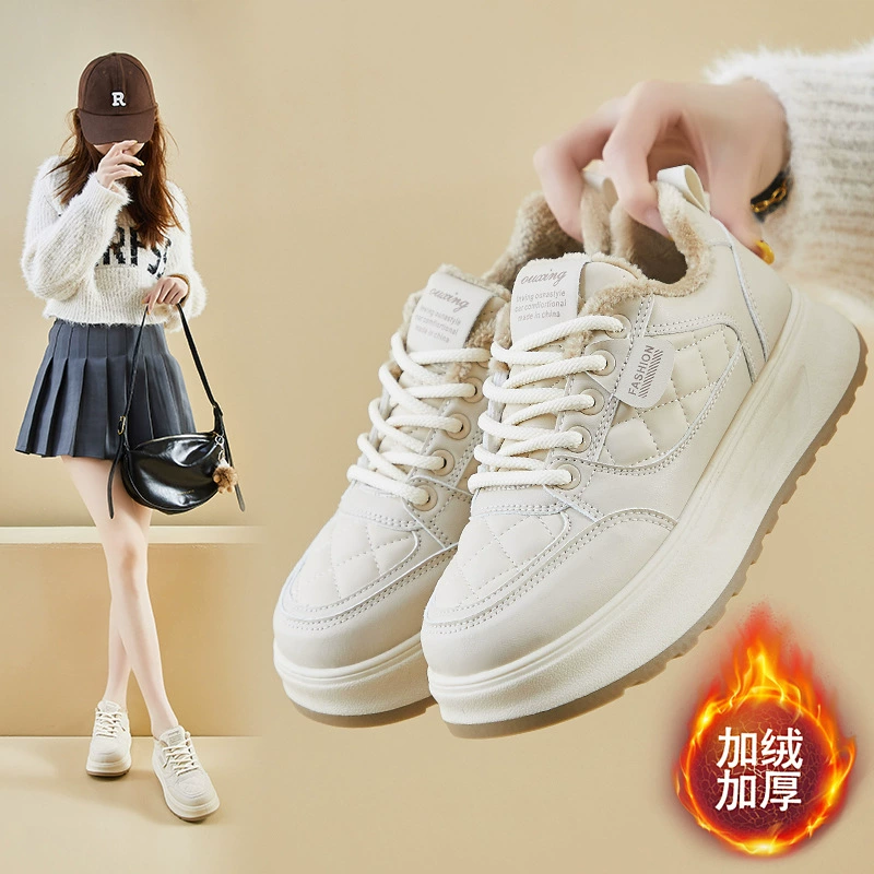 Зимние флисовые кроссовки 2025 года, новые, в корейском стиле, для студенток, на толстой подошве, спортивные повседневные, теплые Q5613