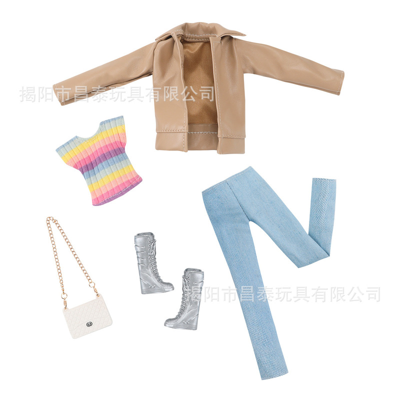 跨境袋装30厘米11.5寸关节时尚巴比娃娃冬天皮衣套装衣服换装玩具|undefined