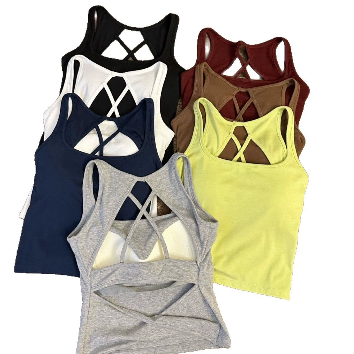 88027#• Простая однотонная безрукавка-подвеска с открытым эффектом, сексуальный фиксированный чашечный бюстгальтер, универсальная основа топ