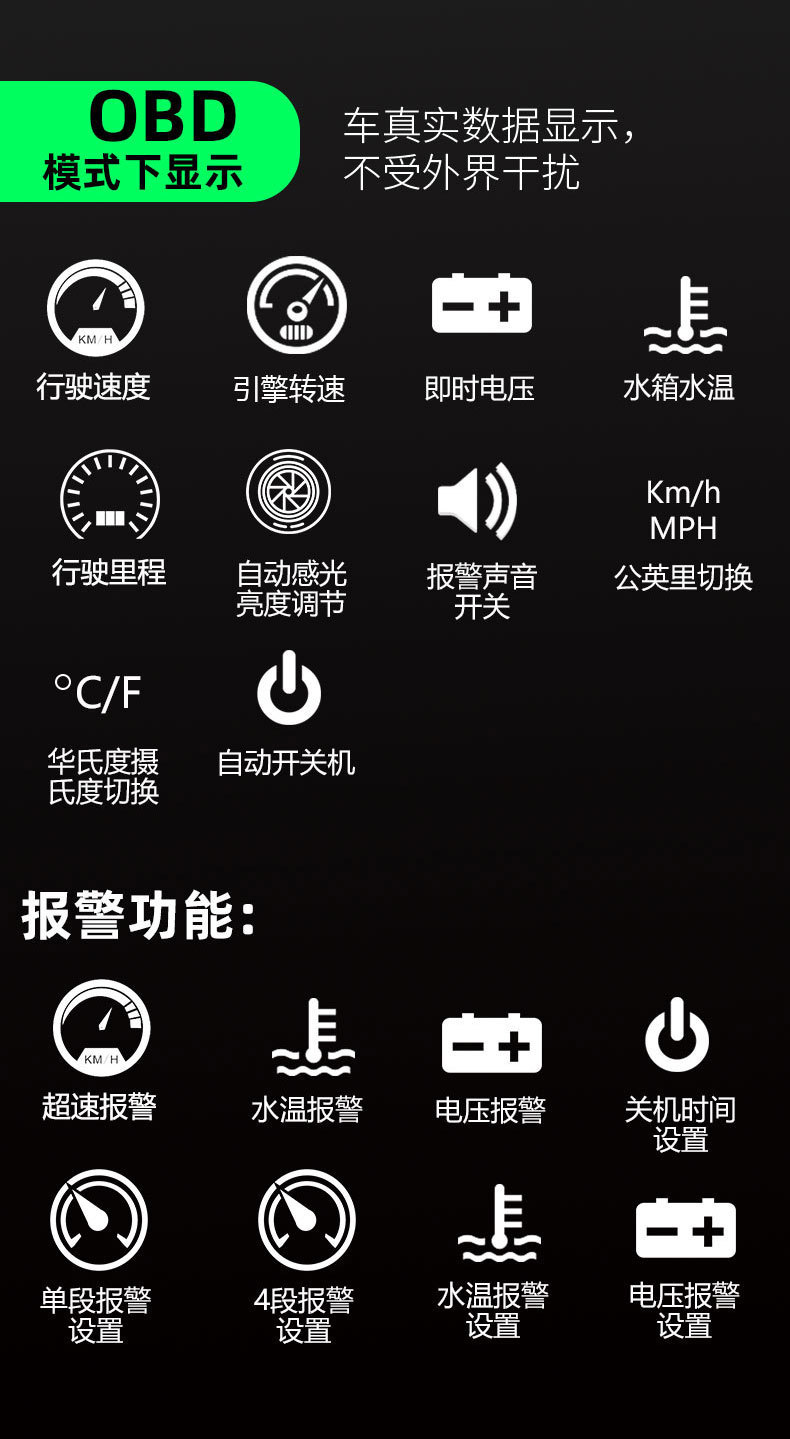 Car HUD Head-Up Display OBD Universal Speedometer Water Temp