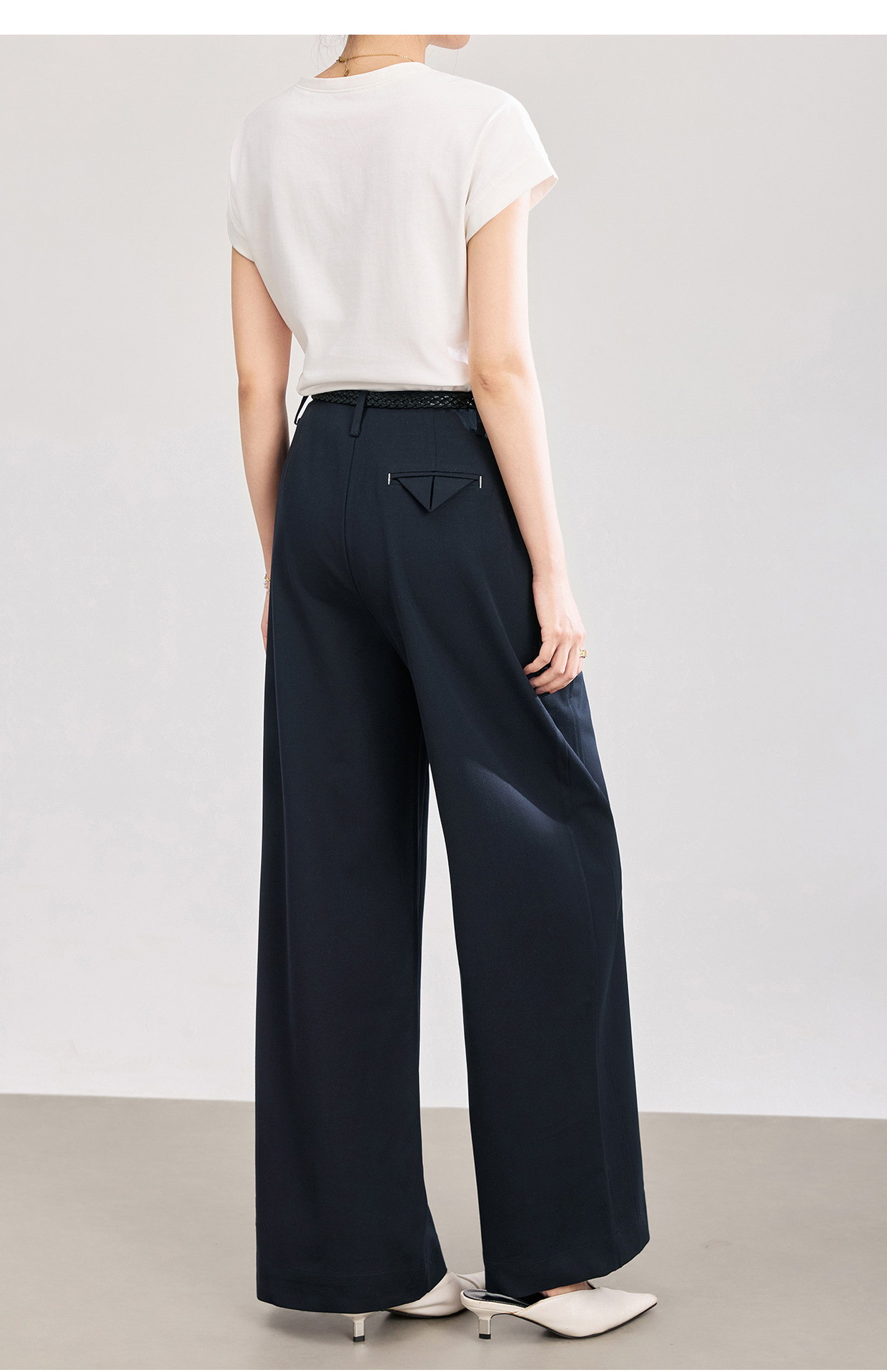 Quần culottes nữ ống rộng dáng suông chất len pha tơ nhân tạo cao cấp — Xanh lông mòng đen chi tiết 15