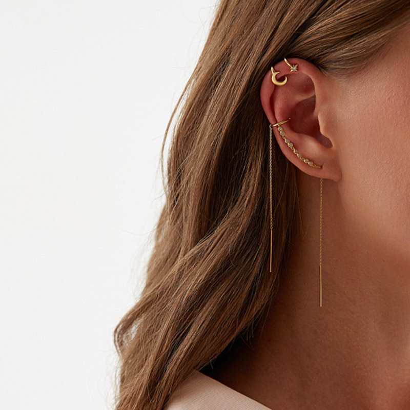 Fashion Geometric Sterling Silver Drop Earrings Tassel Plating Zircon 925 Silver Earrings