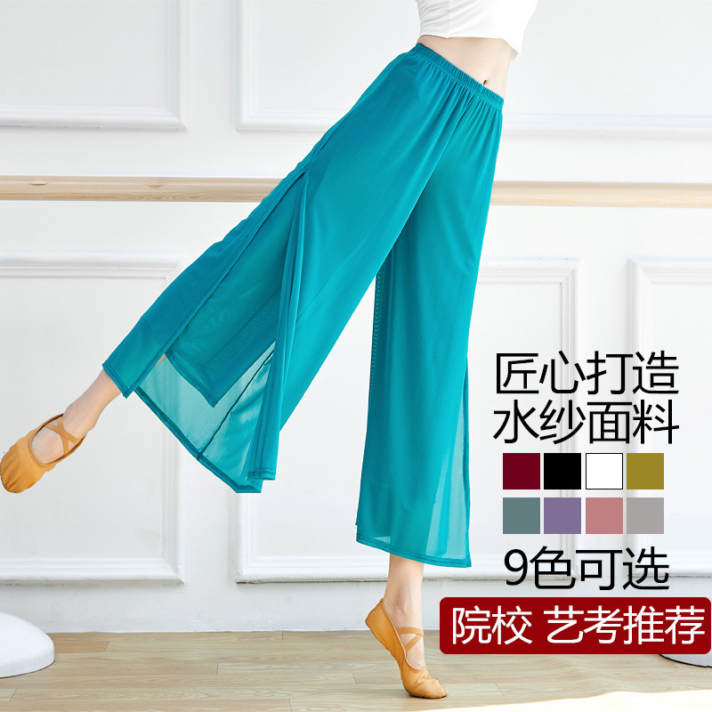 Modern Dance Clothing for Women, Classical Dance, Chinese Dance, Form-Fitting Clothing, Gauze Pants, Slit, Flowing Straight-Leg Pants, Long Pants for Adults
