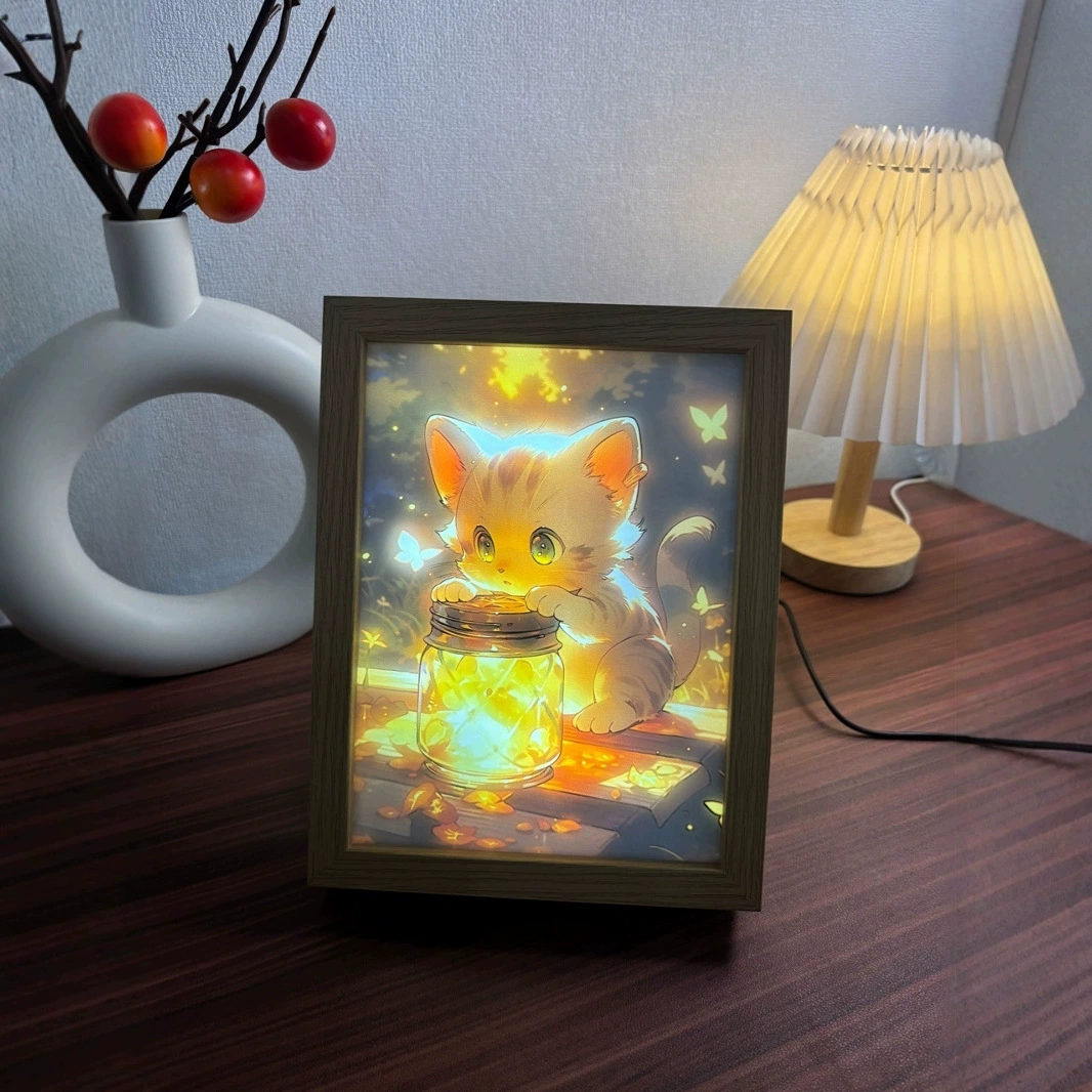 Lightweight photo frame, atmospheric mirror, night light from natural wood, Birthday gift