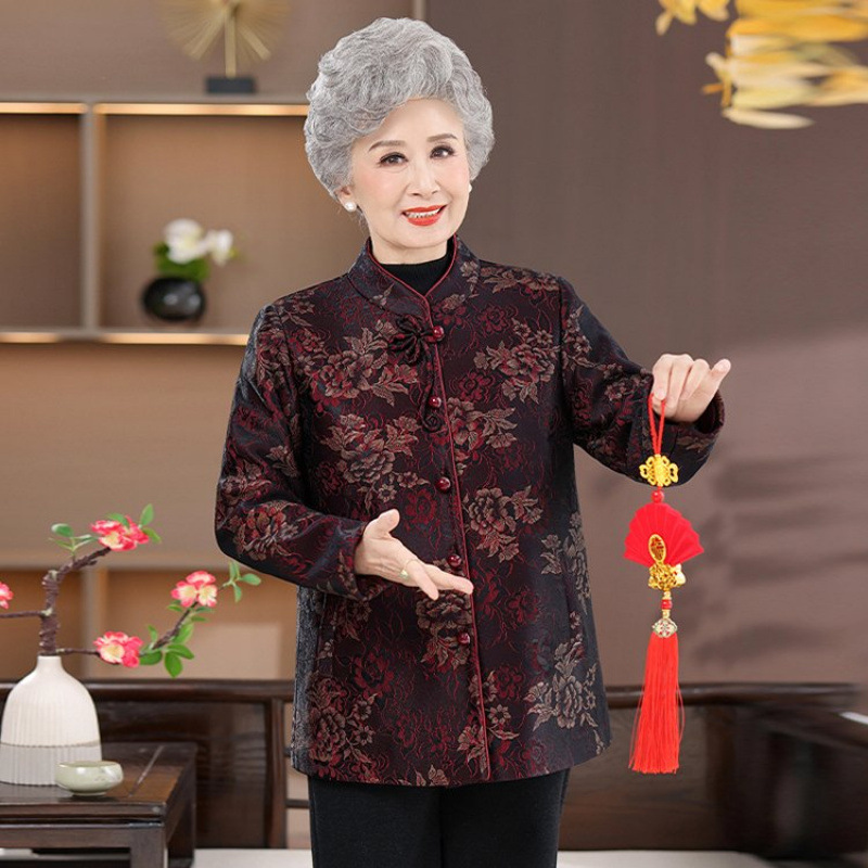 中老年人女装春秋立领外套老太太衣服宽松上衣妈妈装洋气过年褂子|undefined