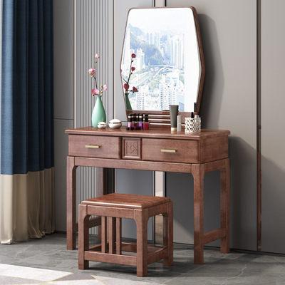 北欧梳妆台简约现代化妆桌实木化妆台折叠梳妆台实木带镜子带妆凳|ms