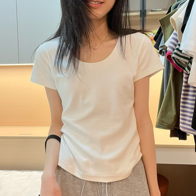 棉质圆领纯色打底衫女春秋冬新款叠穿内搭修身长袖t恤上衣女 |undefined