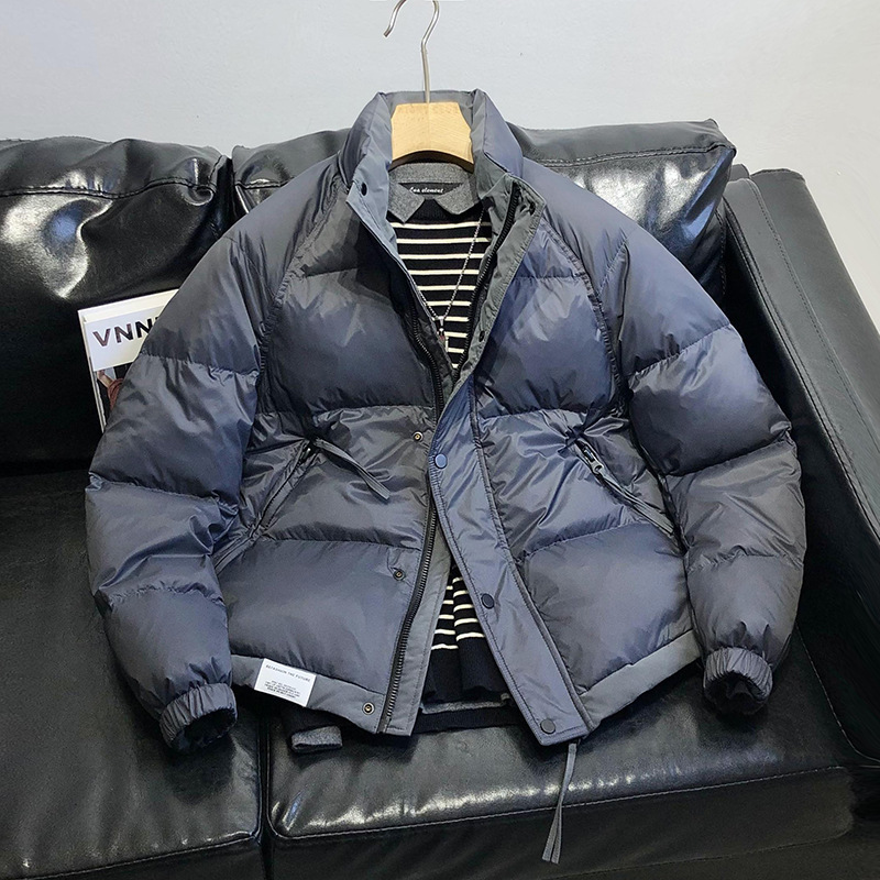 Men's winter stand-up collar thickened warm 90% white duck down short jacket, stylish and fashionable for young people, trendy brand.