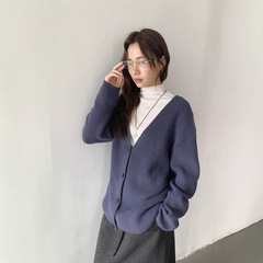广州十三行2025秋韩风V领落肩宽松亲肤保暖羊羔毛开衫毛衣女03183