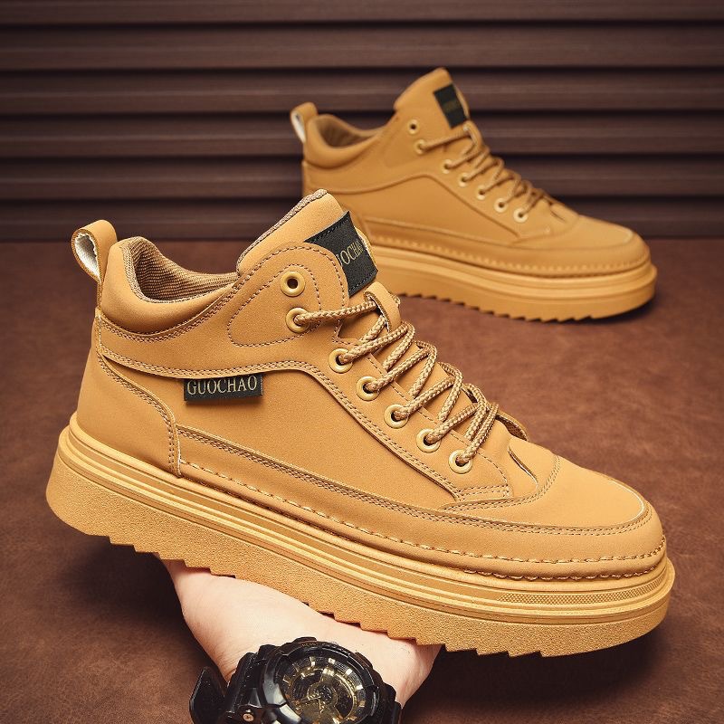 Martin Boots Men's Autumn Men's Shoes New High-top Workwear Shoes Men's Trendy All-match Thick-soled Casual Leather Shoes Short Boots