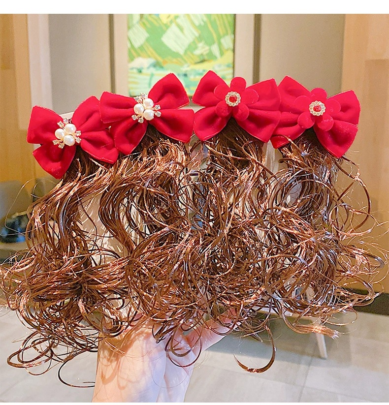 Red bow wig hair clip
