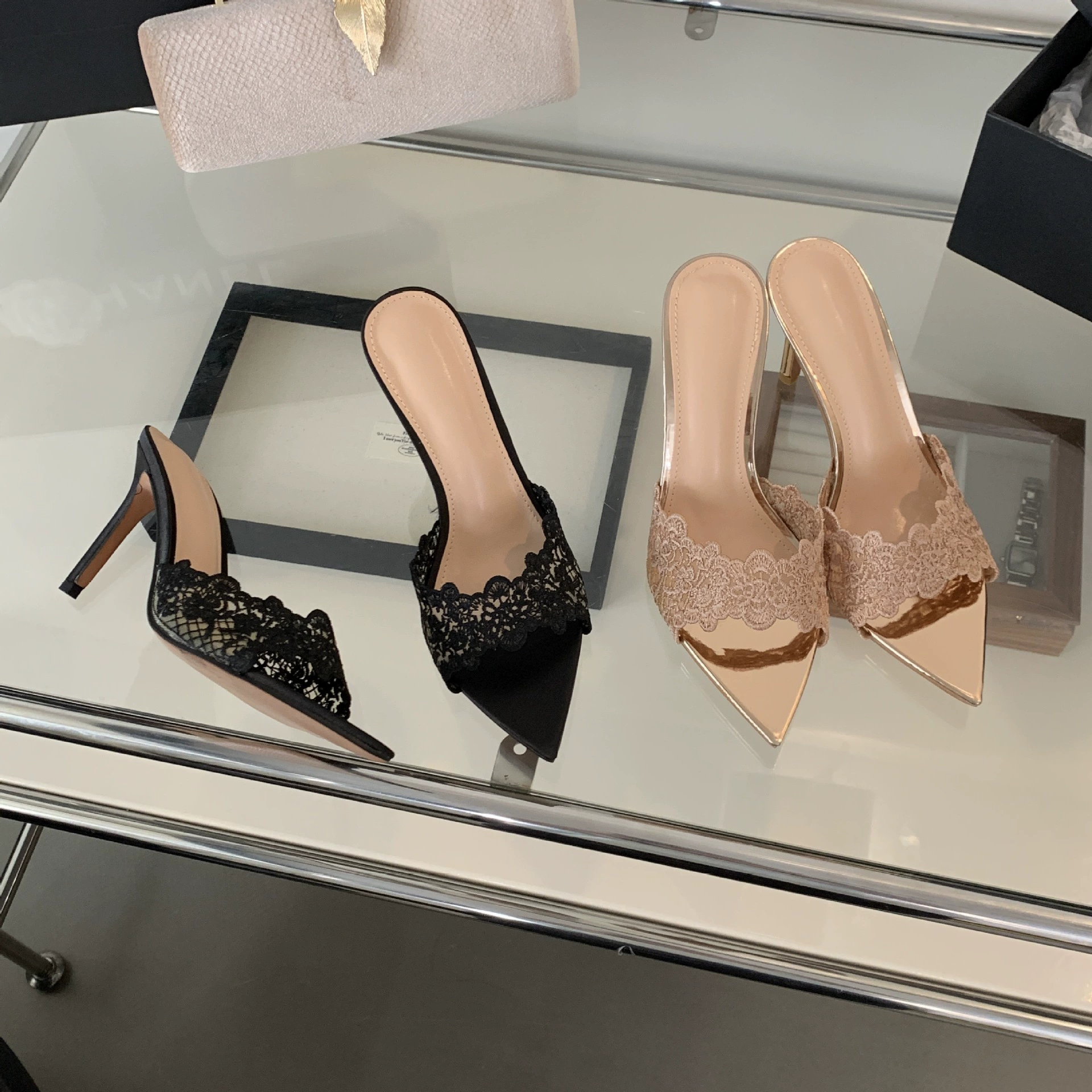 2024 осень новая стразы дышащая сетчатая пряжа на высоком каблуке