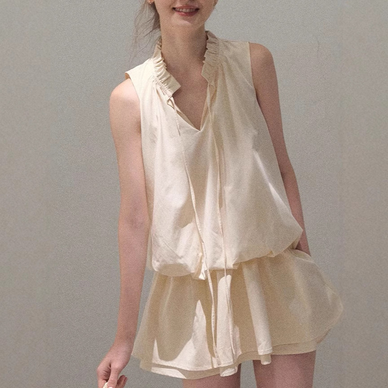 Oakmoo Basic * Lyocell Cotton Lace-Up Loose Silhouette Design Bud Jellyfish Skirt Dress