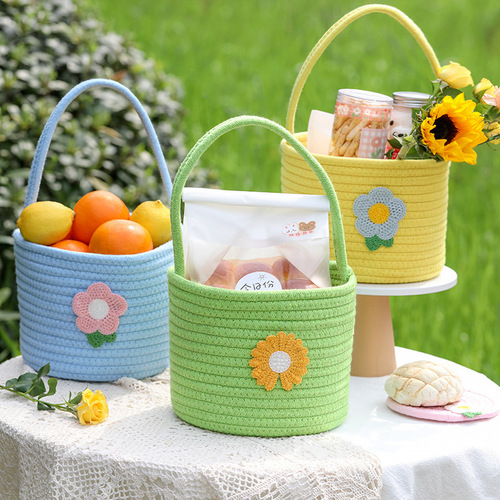 Ins-style picnic basket with creative Japanese cute hand-held fruit children's camping outdoor outdoor cotton-woven basket