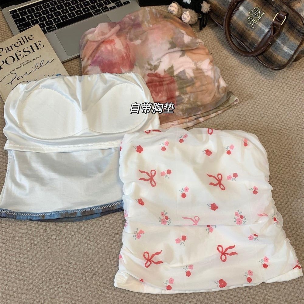 Nueva impresión de malla de estilo tailandés caliente alta elástica antideslizante para el pecho de la moda femenina delgada interior irregular arrugado universal