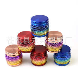跨境新款鼓型 63mm锌合金磨烟器祥云塑料缺角花纹研磨器 Grinder
