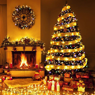 Cross-Border Led Ribbon Lights, Satin Lights, Atmosphere Ribbon Lights, Christmas Tree Decorative Lights, Double-Layer Hot Stamping Luminous Ribbon Lights