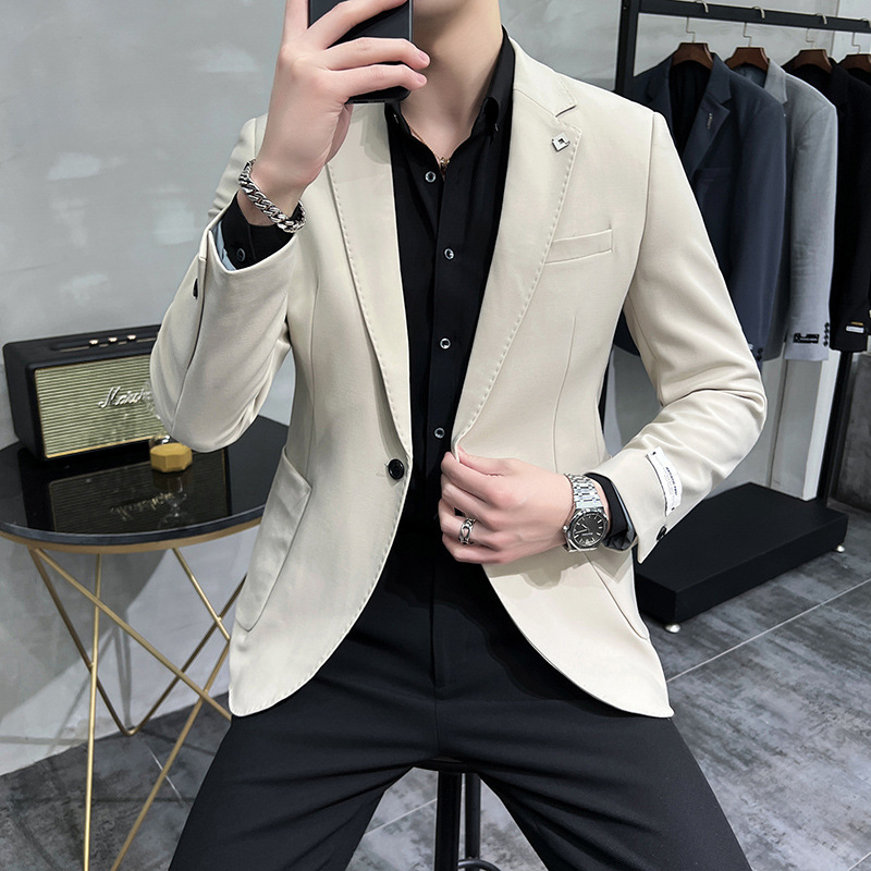2022 Spring Men's Korean-style Suit Jacket Slim-fit Elastic Beaded Internet Celebrity Live Casual Single Suit Top