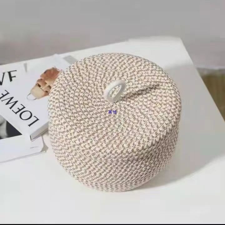 圆形鸡蛋收纳筐棉绳编织带盖防尘零食化妆品桌面杂物整理收纳盒筐