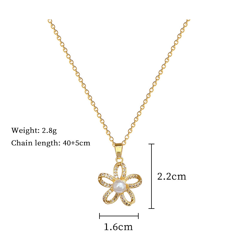 Perlenkette mit fünfblättriger Blüte, elegant und stilvoll, mit Diamanten besetzt, vielseitige Halskette aus Titanstahl für Damen, die bis zum Schlüsselbein reicht_voghion.com