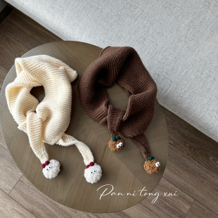 Ins Cute Fur Ball Children's Knitted Scarf Knitted Cold-proof Autumn and Winter Baby's Wool Neck Warm Warmer for Boys and Girls