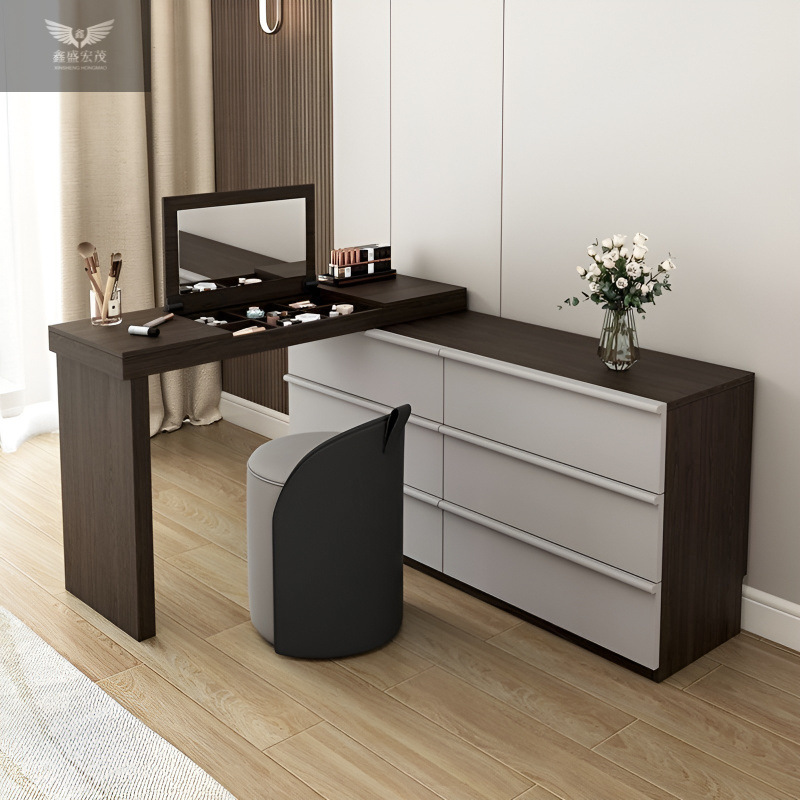 Tocador de madera maciza, tocador, espejo, tapa oculta, 2025, nuevo gabinete chino, una habitación moderna, simple