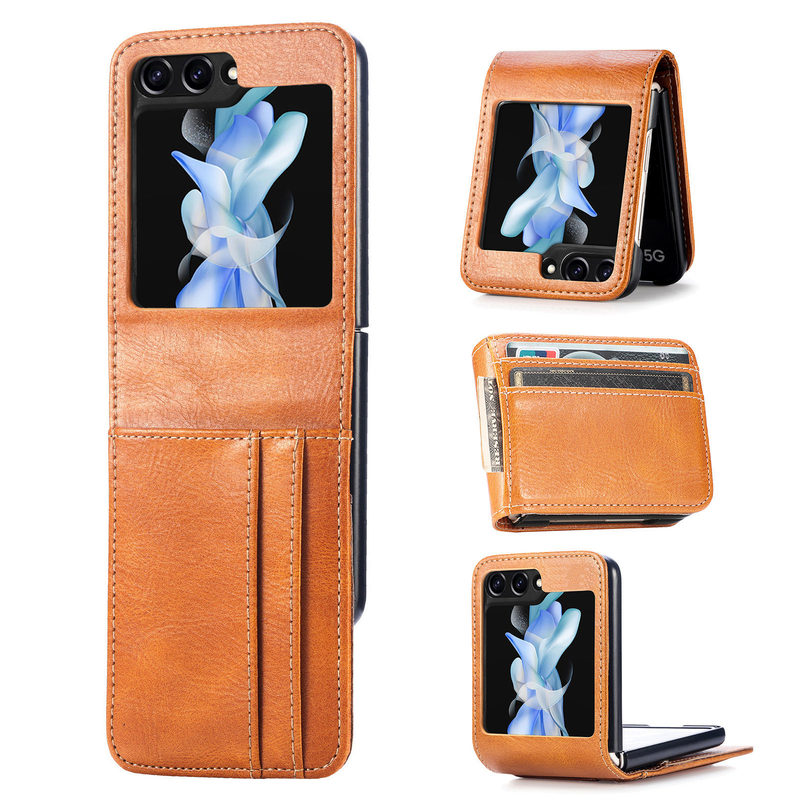 Suitable for Samsung Zflip7 Leather Multi-Card Photo Frame Foldableing Zflip6/5/4/3/2 Card Phone Back Case